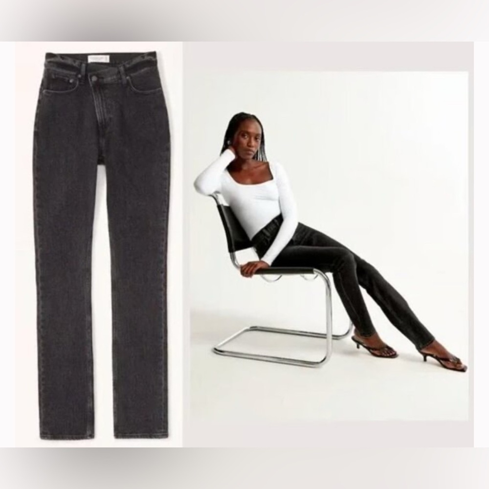 Abercrombie & Fitch 90s Straight High Rise Crisscross Black Jeans Sz 25 NWOT